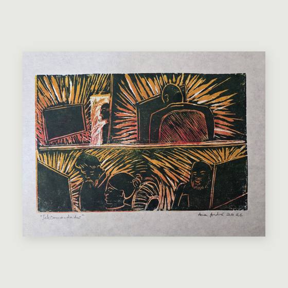 Telecomandados, linogravura, 2024