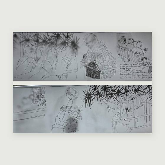 Urbanidades II, desenho frente e verso sobre papel vegetal, 2025